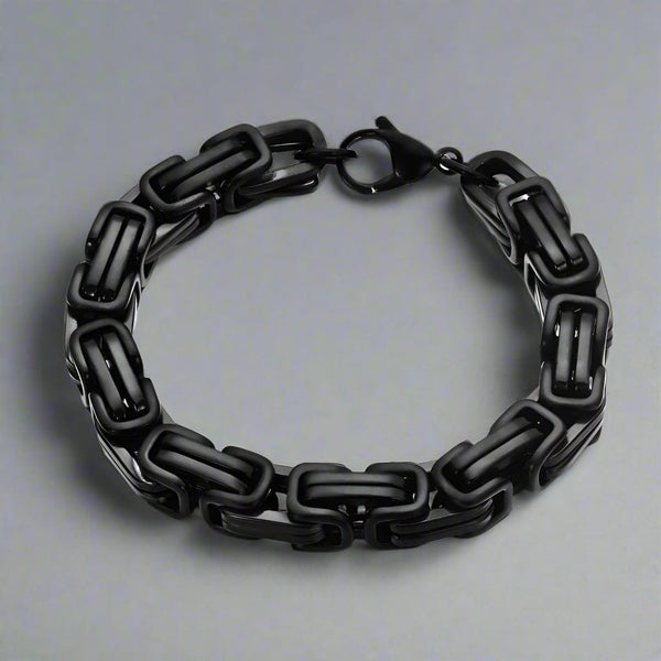 BLACK GOTHIC CHAIN BRACELET - 8mm Pure Black Titanium Steel Bracelet with Push Button Clasp for Men & Boy (8 inch)