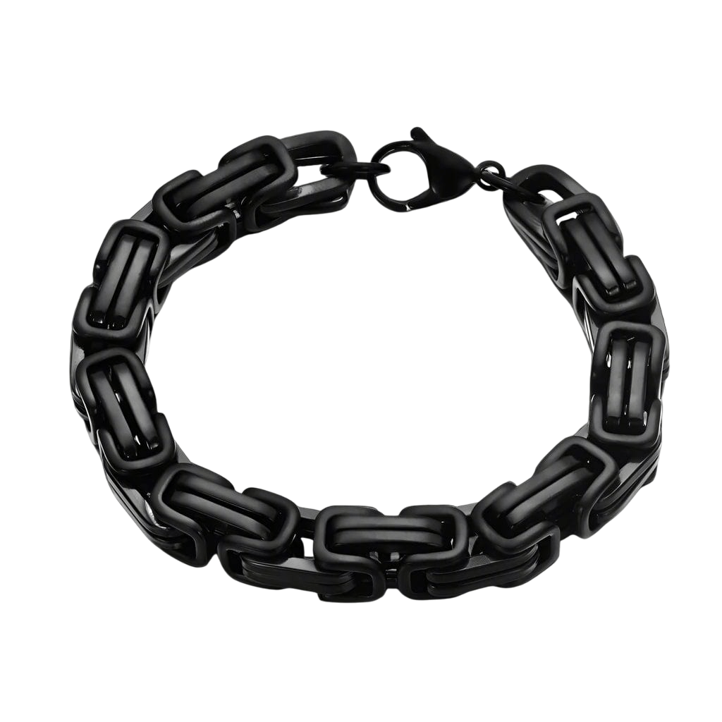 THE MEN THING Steel Bracelets BLACK GOTHIC CHAIN BRACELET - 8mm Pure Black Titanium Steel Bracelet with Push Button Clasp for Men & Boy (8 inch)
