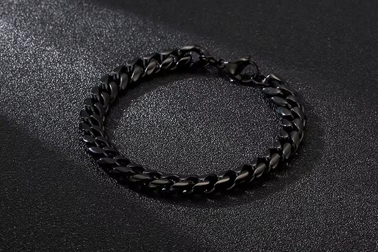 THE MEN THING Steel Bracelets BLACK STEEL UBAN BRACELET - 10mm Pure Black Titanium Steel Bracelet with Magnetic Buckle for Men & Boy (8 inch)