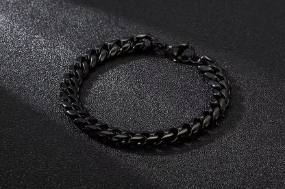 THE MEN THING Steel Bracelets BLACK STEEL UBAN BRACELET - 10mm Pure Black Titanium Steel Bracelet with Magnetic Buckle for Men & Boy (8 inch)