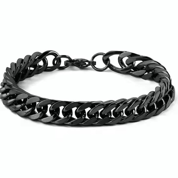 BLACK STEEL UBAN BRACELET - 10mm Pure Black Titanium Steel Bracelet with Magnetic Buckle for Men & Boy (8 inch)