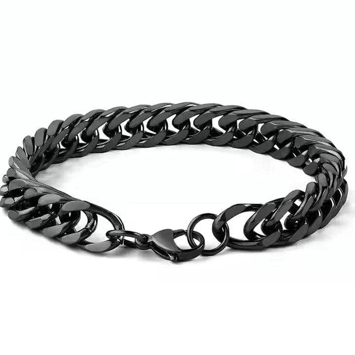 THE MEN THING Steel Bracelets BLACK STEEL UBAN BRACELET - 10mm Pure Black Titanium Steel Bracelet with Magnetic Buckle for Men & Boy (8 inch)