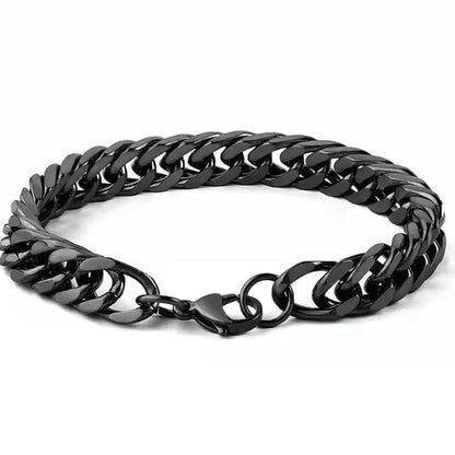 THE MEN THING Steel Bracelets BLACK STEEL UBAN BRACELET - 10mm Pure Black Titanium Steel Bracelet with Magnetic Buckle for Men & Boy (8 inch)