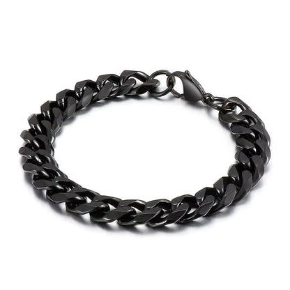 THE MEN THING Steel Bracelets BLACK STEEL UBAN BRACELET - 10mm Pure Black Titanium Steel Bracelet with Magnetic Buckle for Men & Boy (8 inch)