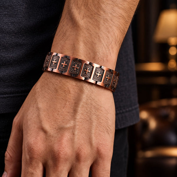 CELTIC CROSS - 16mm Magnetic Copper Bracelet with Open Box Clasps for Men & Boys (8.5 inch)