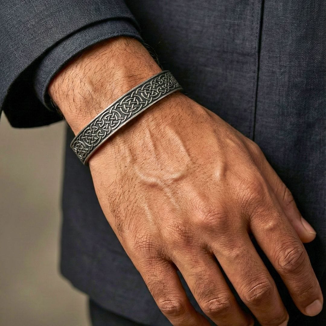 THE MEN THING Steel Bracelets CELTIC GUARDIAN - 12mm Pure Stainless Steel Open Bangle Bracelet for Men & Boys (Adjustable)