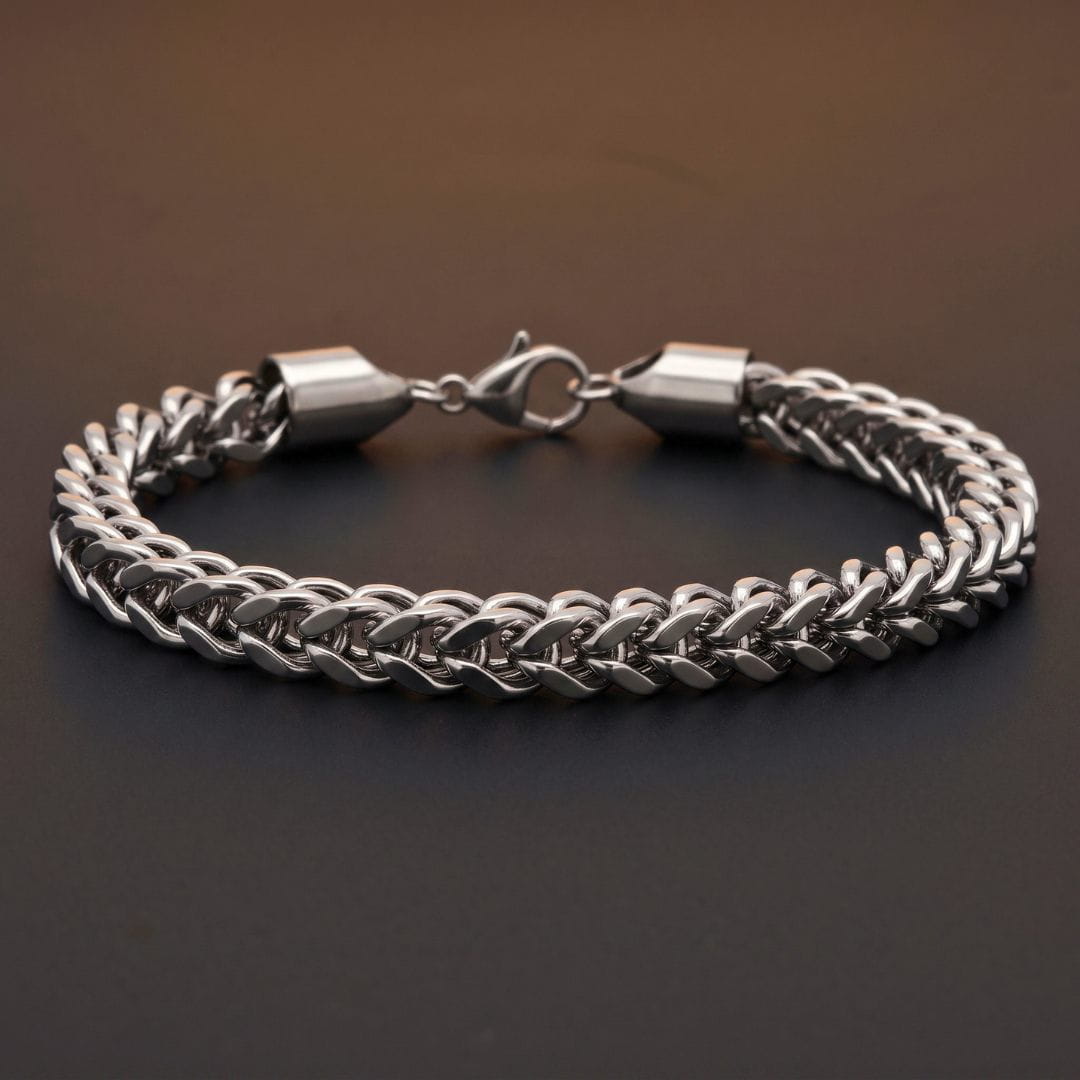 THE MEN THING Steel Bracelets CHROME RIDER - Stainless Steel Bracelet, Silver, 8 inch with Lobster Claw for Men & Boys