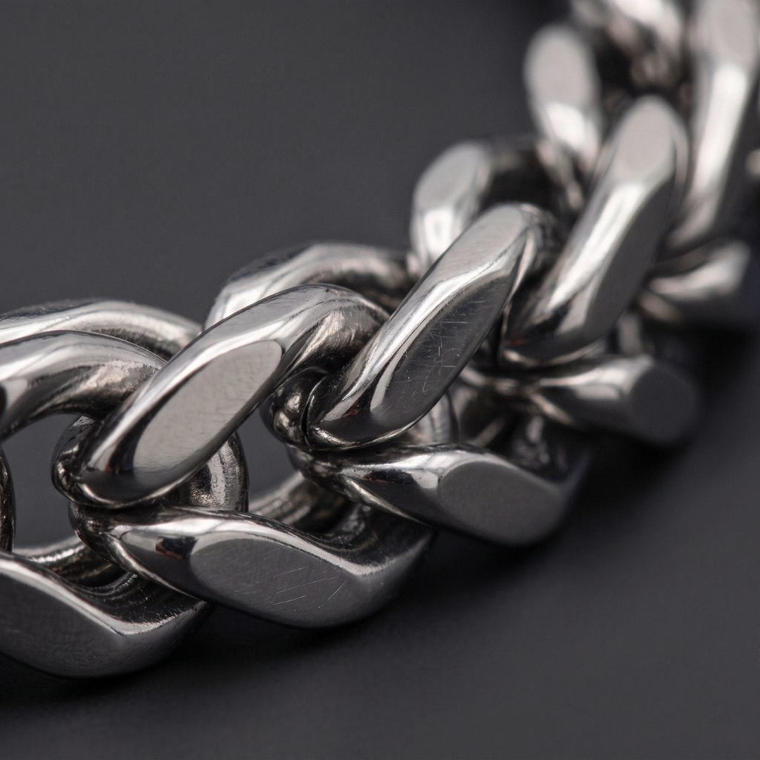 THE MEN THING Steel Bracelets CHROME RIDER - Stainless Steel Bracelet, Silver, 8 inch with Lobster Claw for Men & Boys