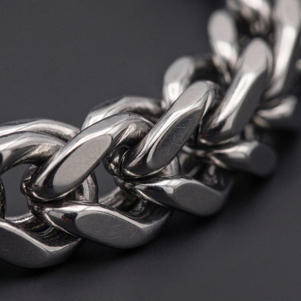 CHROME RIDER - Stainless Steel Bracelet, Silver, 8 inch with Lobster Claw for Men & Boys