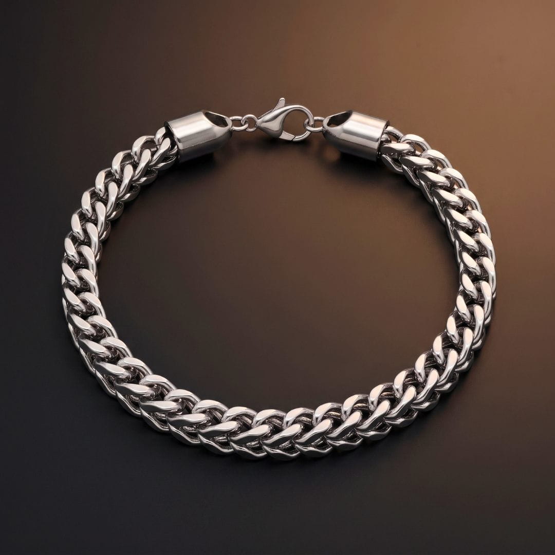 THE MEN THING Steel Bracelets CHROME RIDER - Stainless Steel Bracelet, Silver, 8 inch with Lobster Claw for Men & Boys