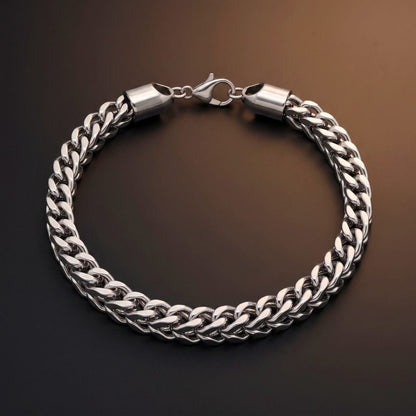 THE MEN THING Steel Bracelets CHROME RIDER - Stainless Steel Bracelet, Silver, 8 inch with Lobster Claw for Men & Boys