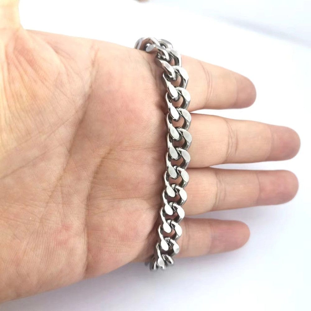 THE MEN THING Steel Bracelets CLASSIC CURB CHAIN BRACELET - 10m Pure Titanium Steel Bracelet with Magnetic Buckle for Men & Boy (8 inch)
