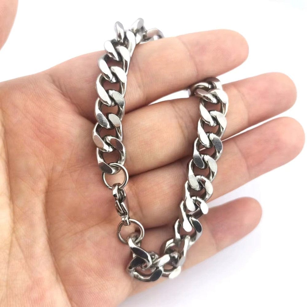 THE MEN THING Steel Bracelets CLASSIC CURB CHAIN BRACELET - 10m Pure Titanium Steel Bracelet with Magnetic Buckle for Men & Boy (8 inch)