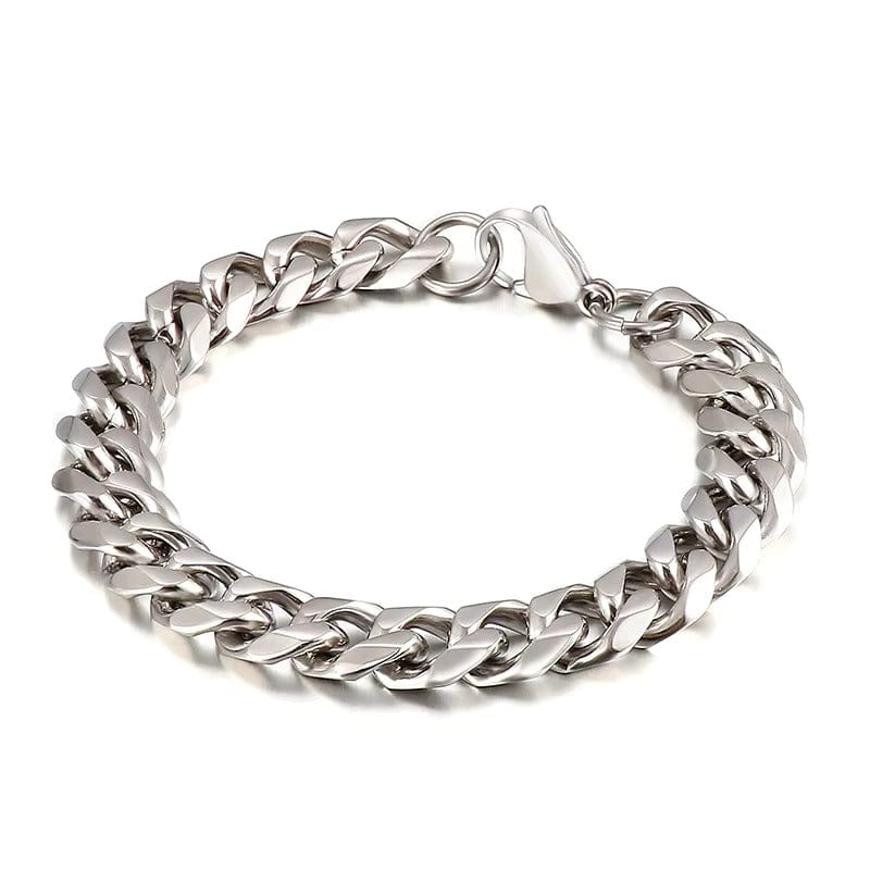 THE MEN THING Steel Bracelets CLASSIC CURB CHAIN BRACELET - 10m Pure Titanium Steel Bracelet with Magnetic Buckle for Men & Boy (8 inch)