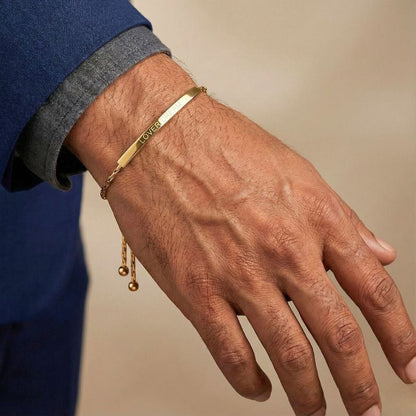 THE MEN THING Steel Bracelets CLASSIC DREAM GOLDEN BAR - Pure Titanium Steel Adjustable Bracelet for Men & Boys