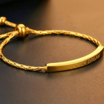 THE MEN THING Steel Bracelets CLASSIC DREAM GOLDEN BAR - Pure Titanium Steel Adjustable Bracelet for Men & Boys