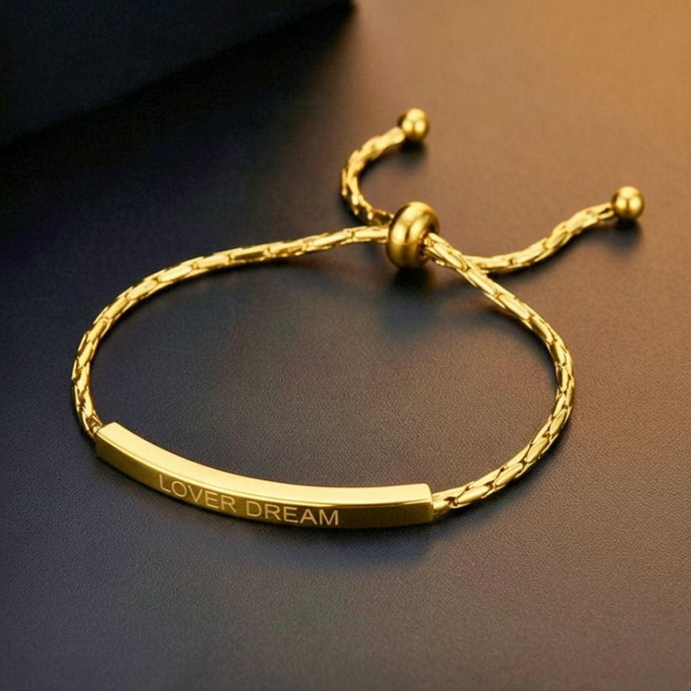 THE MEN THING Steel Bracelets CLASSIC DREAM GOLDEN BAR - Pure Titanium Steel Adjustable Bracelet for Men & Boys