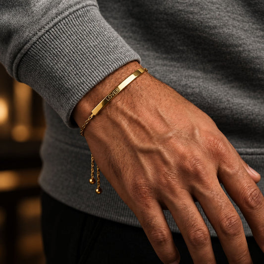 THE MEN THING Steel Bracelets CLASSIC DREAM GOLDEN BAR - Pure Titanium Steel Adjustable Bracelet for Men & Boys