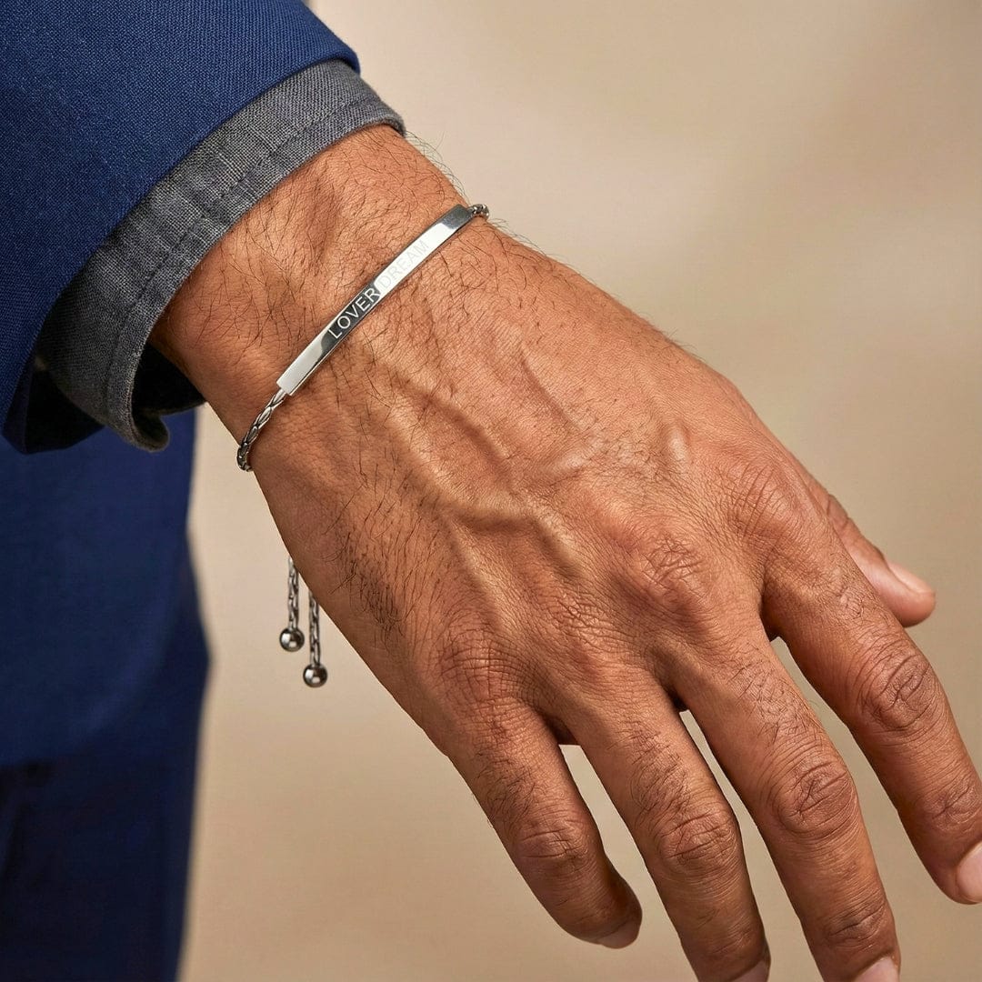 THE MEN THING Steel Bracelets CLASSIC DREAM STEEL BAR - Pure Titanium Steel Adjustable Bracelet for Men & Boys