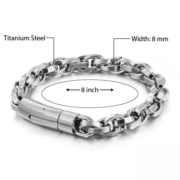THE MEN THING Steel Bracelets CLIPLINK -  8mm Stainless Steel Bracelet, American Style - 8 inch for Men & Boys