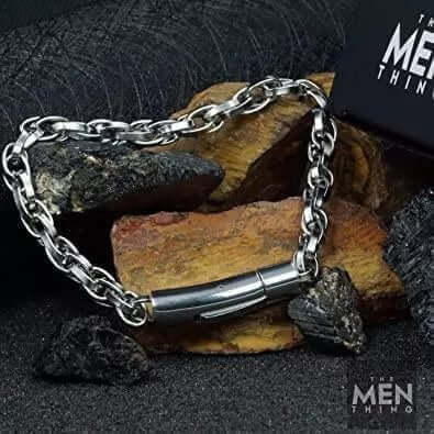THE MEN THING Steel Bracelets CLIPLINK -  8mm Stainless Steel Bracelet, American Style - 8 inch for Men & Boys