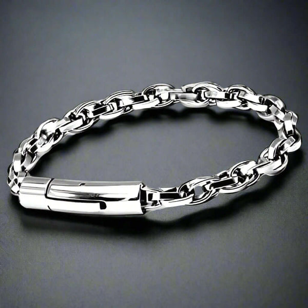 CLIPLINK -  8mm Stainless Steel Bracelet, American Style - 8 inch for Men & Boys