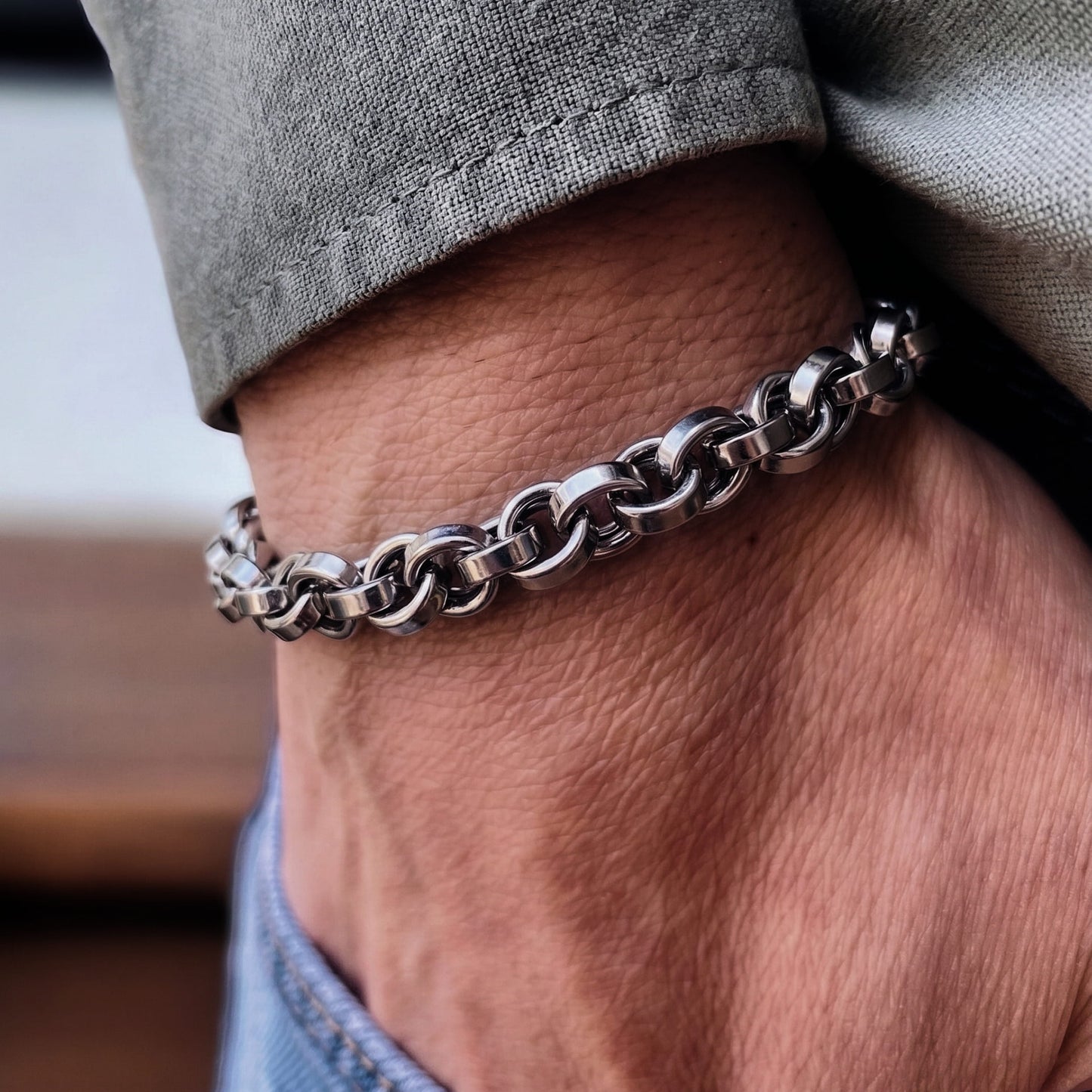THE MEN THING Steel Bracelets CLIPLINK -  8mm Stainless Steel Bracelet, American Style - 8 inch for Men & Boys
