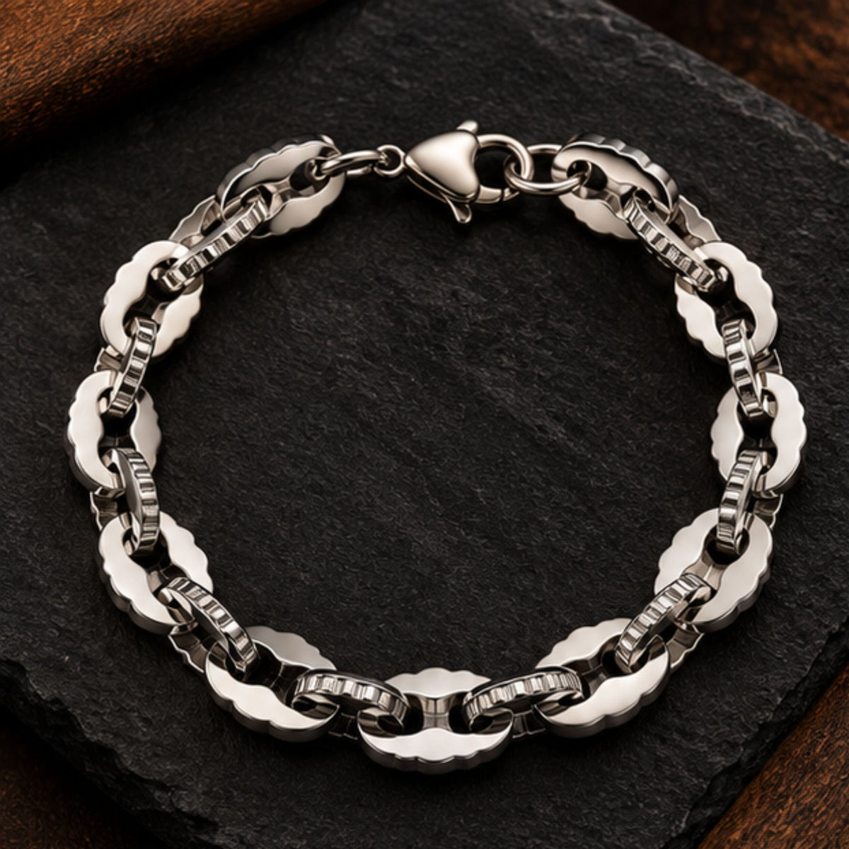 THE MEN THING Steel Bracelets CLOUD FORGE - 9mm Titanium Steel Bracelet with Lobster Clasp for Men & Boy (8 inch)