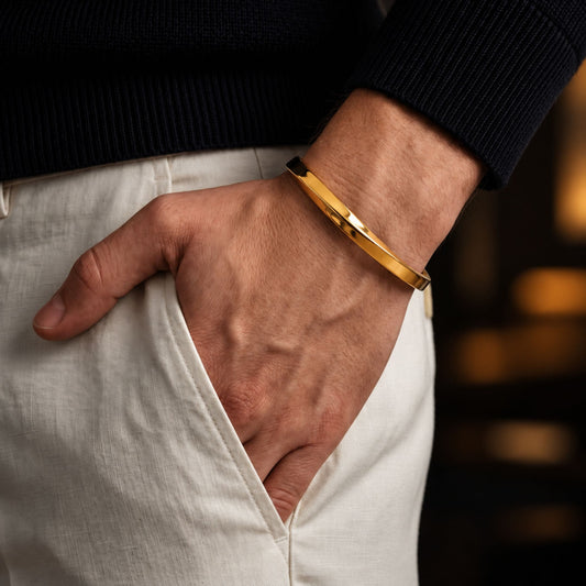THE MEN THING Steel Bracelets COBRA CURVE GOLD - Stainless Steel Open Bangle Bracelet, Gold Color (Adjustable) for Men & Boys