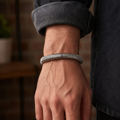THE MEN THING Steel Bracelets COIL CORE - 8mm Titanium Steel Bracelet with Lobster Clasp for Men & Boy 7 inch