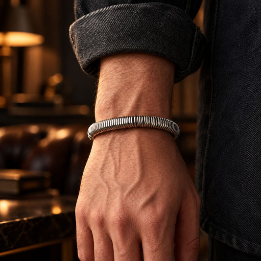 THE MEN THING Steel Bracelets COIL CORE - 8mm Titanium Steel Bracelet with Lobster Clasp for Men & Boy 7 inch