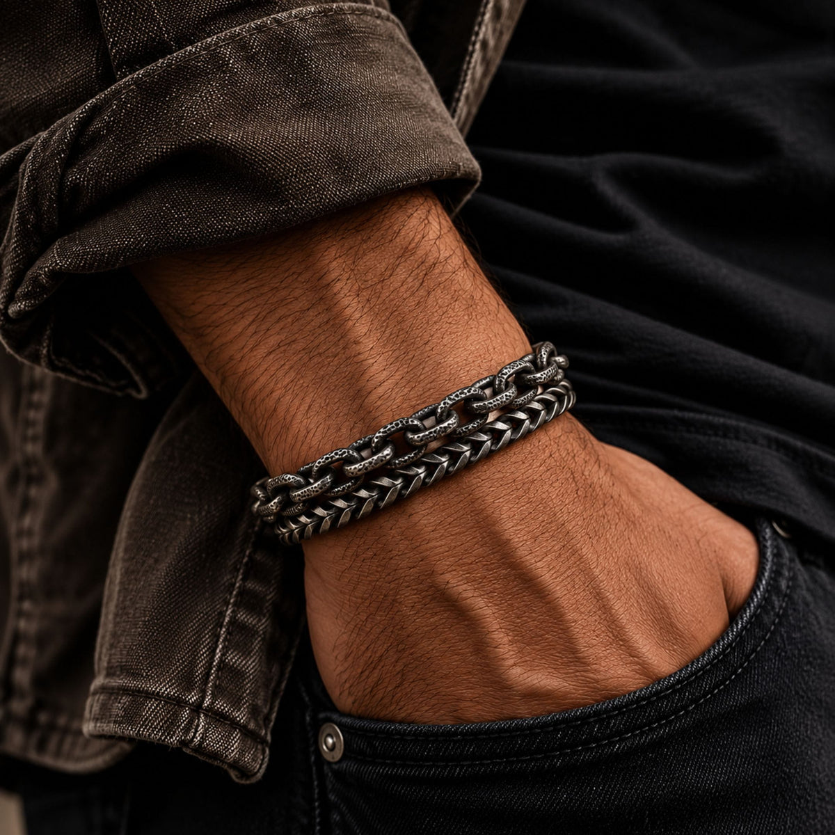 THE MEN THING Steel Bracelets COLOSSUS - 13mm Pure Titanium Steel Bracelet, Bracelet with hook buckle for Men & Boy (8inch)