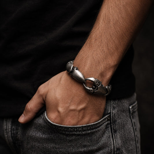 THE MEN THING Steel Bracelets CRABCUFF - 22mm Pure Titanium Steel Bracelet,  Bracelet with hook buckle for Men & Boy (8inch)