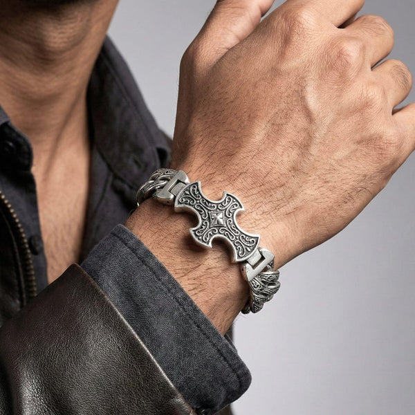 CRUCIFIX - 18mm Pure Titanium Steel Bracelet, Bracelet with hook buckle for Men & Boy (8inch)