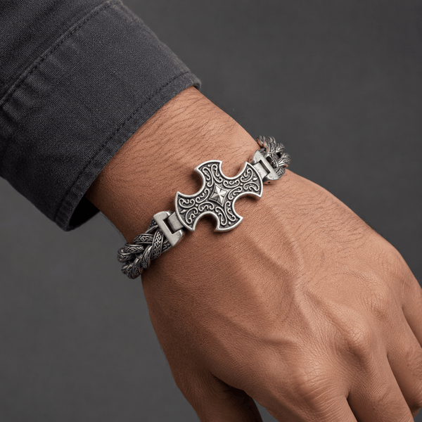 CRUCIFIX - 18mm Pure Titanium Steel Bracelet, Bracelet with hook buckle for Men & Boy (8inch)