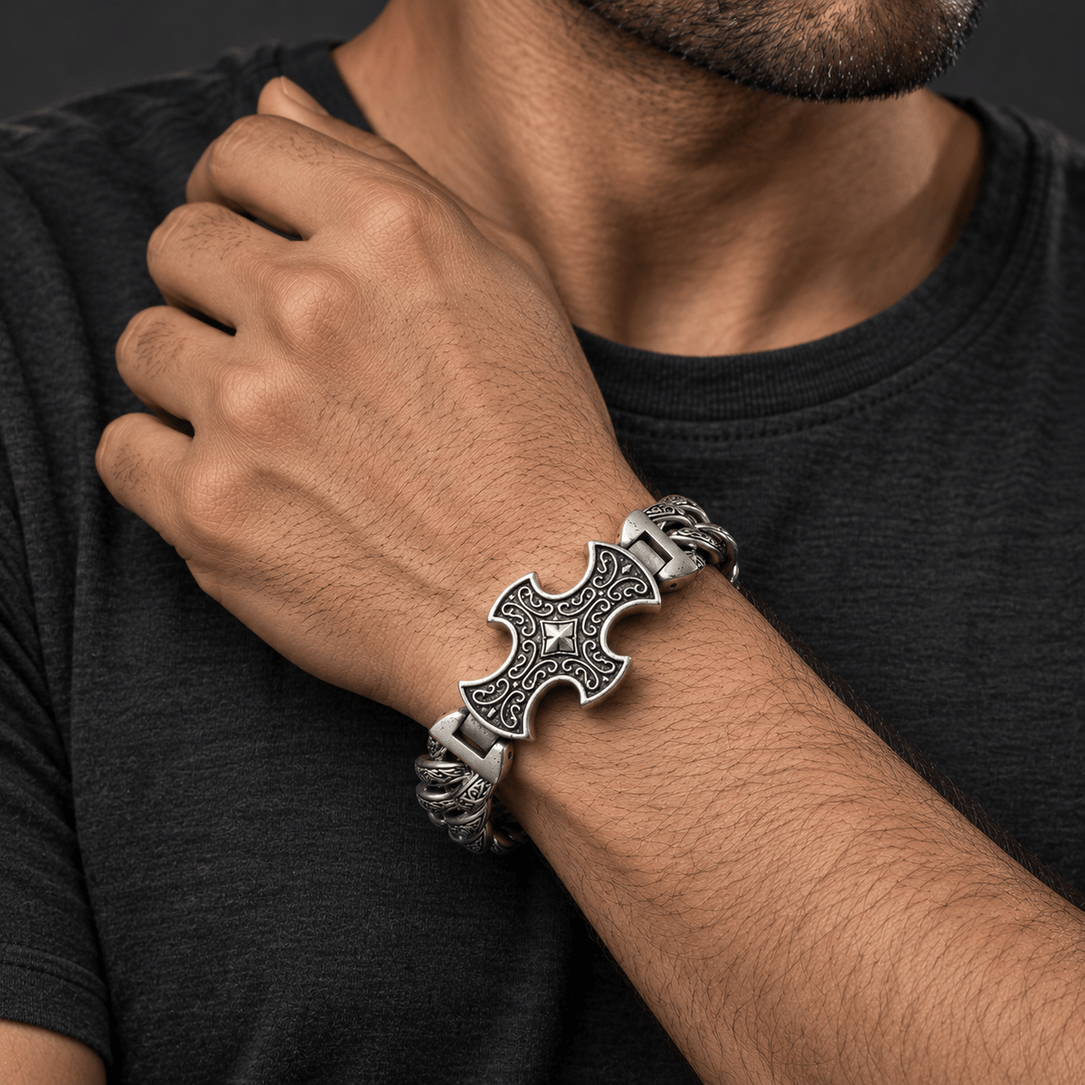 THE MEN THING Steel Bracelets CRUCIFIX - 18mm Pure Titanium Steel Bracelet, Bracelet with hook buckle for Men & Boy (8inch)