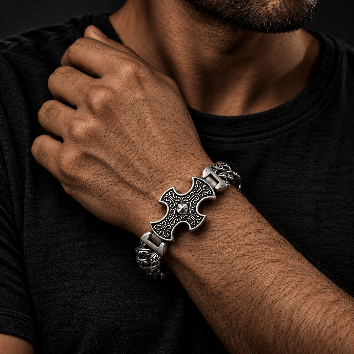 THE MEN THING Steel Bracelets CRUCIFIX - 18mm Pure Titanium Steel Bracelet, Bracelet with hook buckle for Men & Boy (8inch)