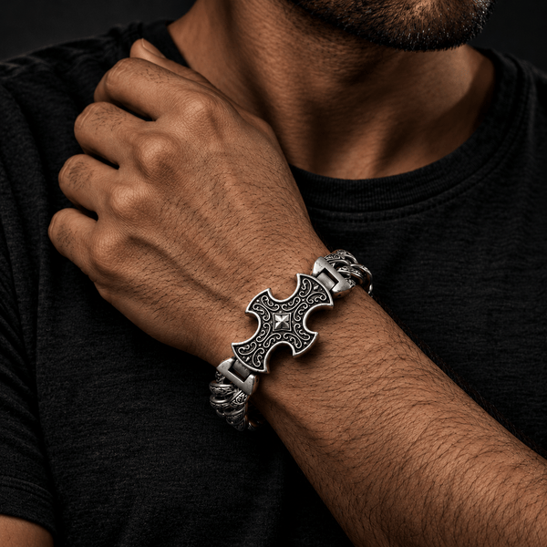 CRUCIFIX - 18mm Pure Titanium Steel Bracelet, Bracelet with hook buckle for Men & Boy (8inch)