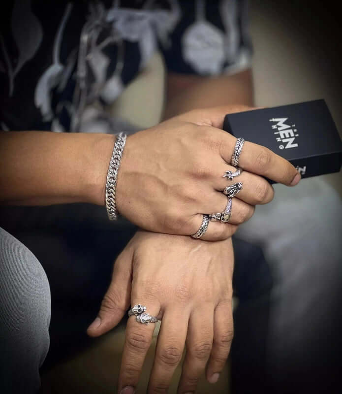 THE MEN THING Steel Bracelets CUBON LINK FIGARO -  Pure Stainless Steel Bracelet, American trending Style -Double rope for Men & Boy (10mm)