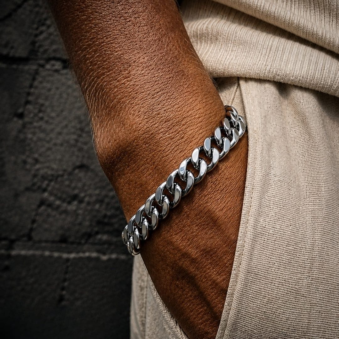 THE MEN THING Steel Bracelets CUBON LINK FIGARO -  Pure Stainless Steel Bracelet, American trending Style -Double rope for Men & Boy (8-9-10 Inch)
