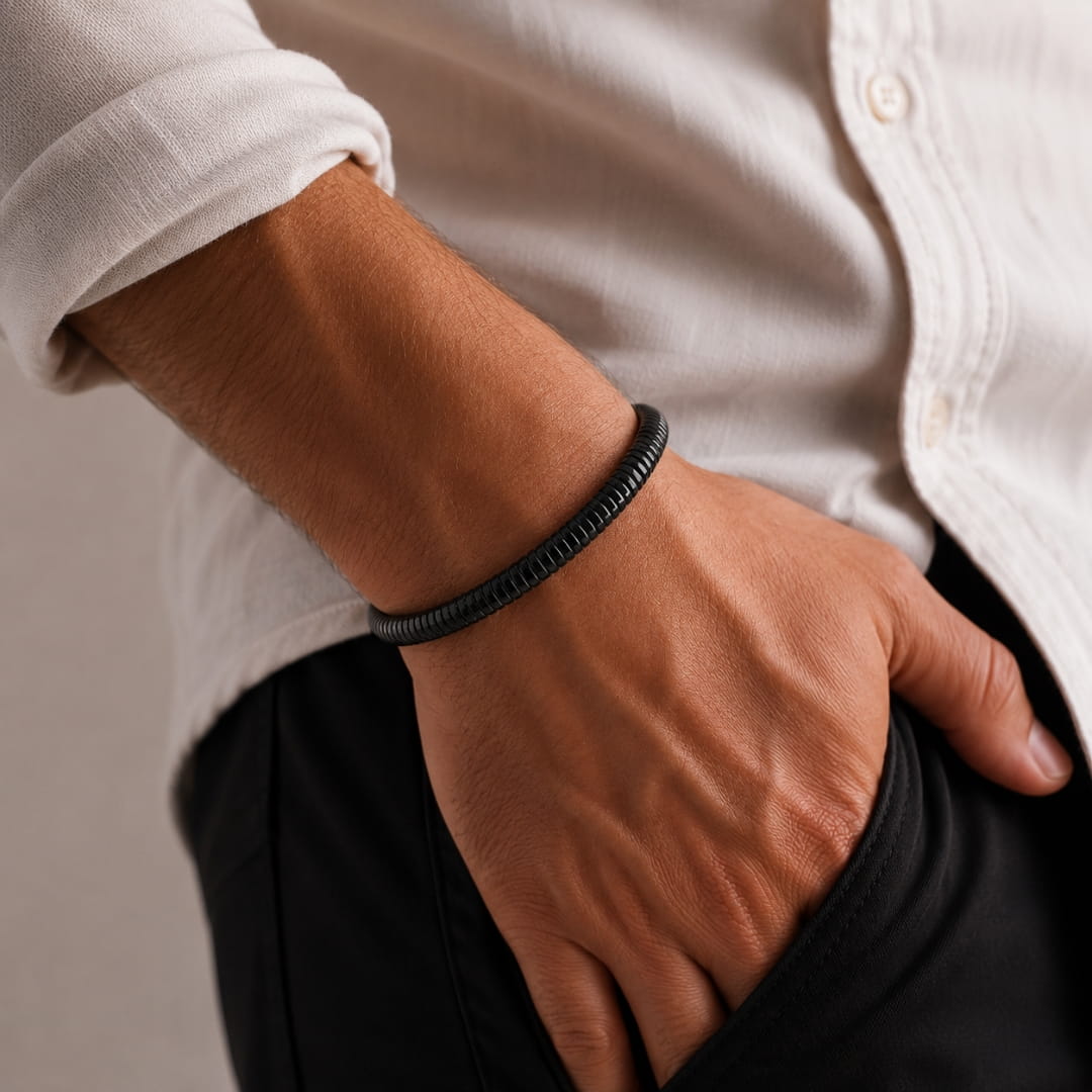 THE MEN THING Steel Bracelets DARK FANG - Pure Titanium Steel Open Bangle Bracelet for Men & Boys (Adjustable)