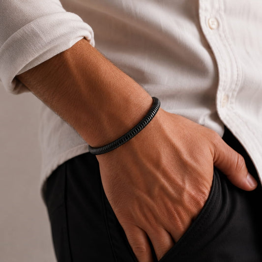THE MEN THING Steel Bracelets DARK FANG - Pure Titanium Steel Open Bangle Bracelet for Men & Boys (Adjustable)