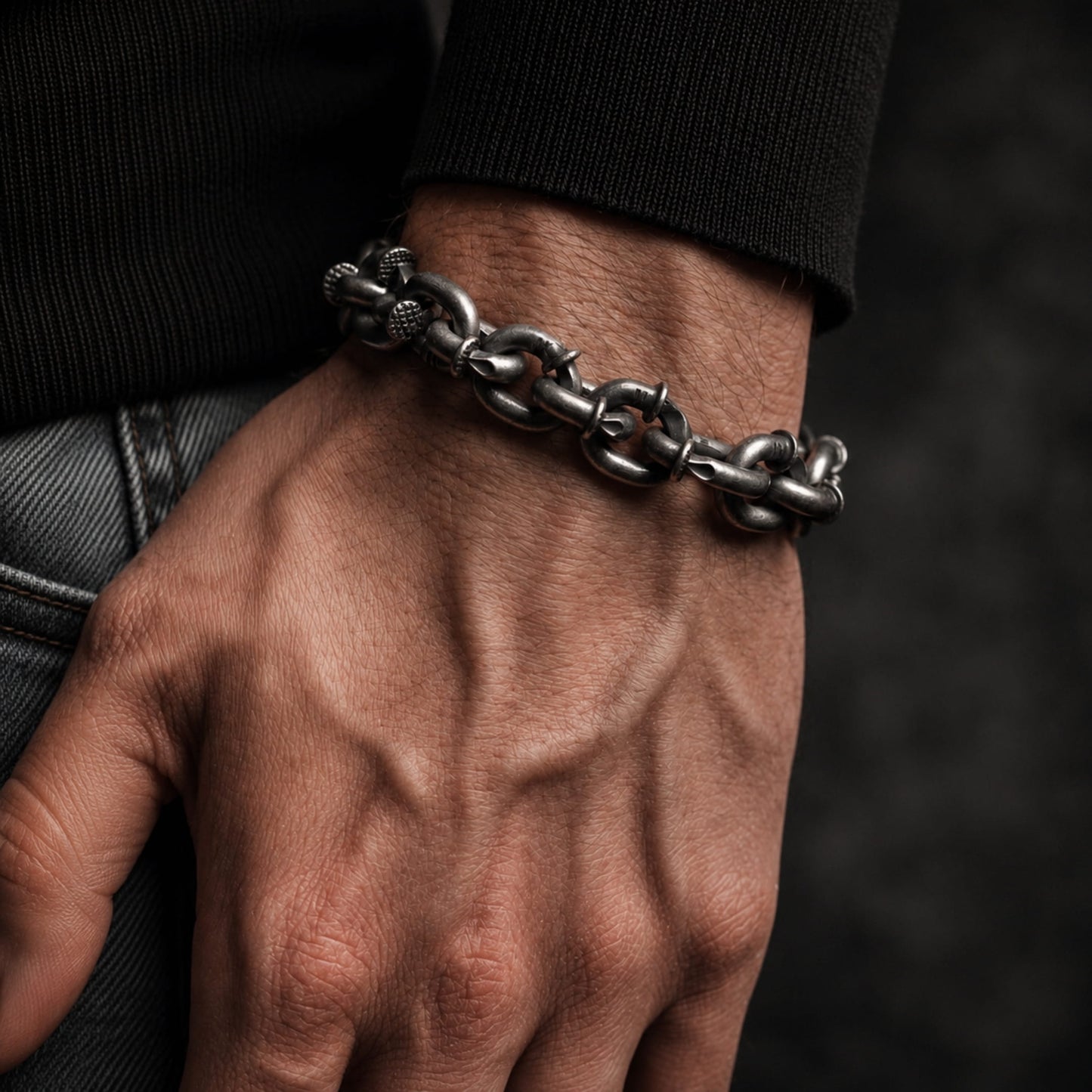 THE MEN THING Steel Bracelets DARKCHAIN - 15mm Pure Titanium Steel Bracelet,  Bracelet with hook buckle for Men & Boy (8inch)