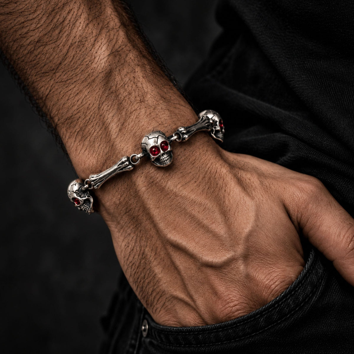 THE MEN THING Steel Bracelets DARKCOIL SKULL - Pure Stainless Steel Bracelet with Lobster Clasp for Men & Boy (8inch)