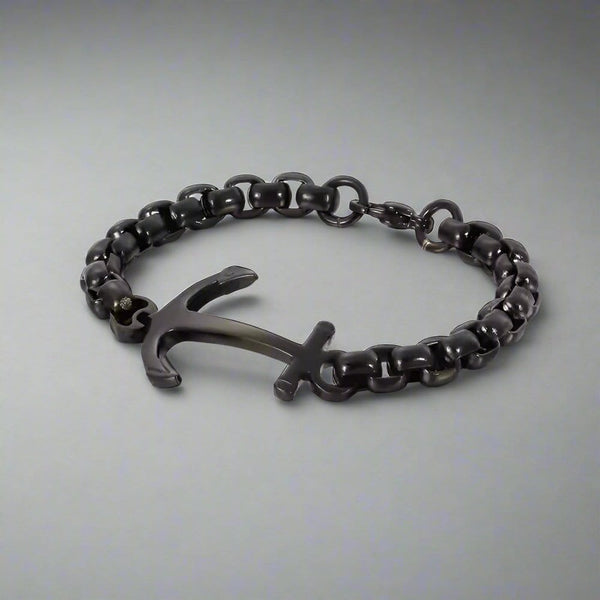 DARKTIDE ANCHOR LINK BRACELET - 8mm Pure Black Titanium Stainless Steel Bracelet, Black Chain Bracelet for Men & Boy (8inch)