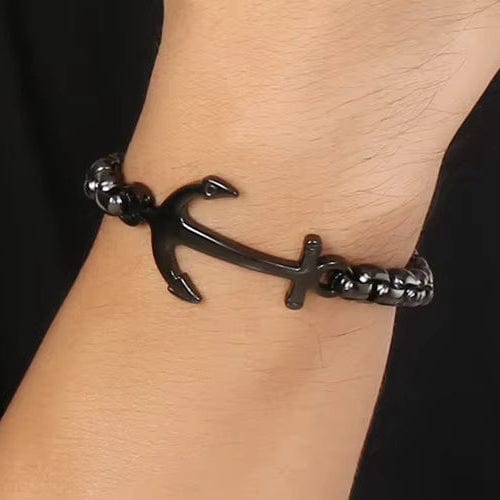 DARKTIDE ANCHOR LINK BRACELET - 8mm Pure Black Titanium Stainless Steel Bracelet, Black Chain Bracelet for Men & Boy (8inch)