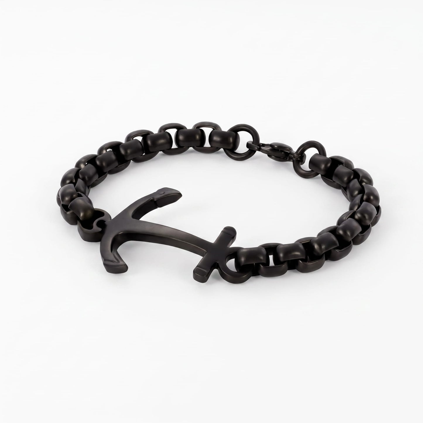 THE MEN THING Steel Bracelets DARKTIDE ANCHOR LINK BRACELET - 8mm Pure Black Titanium Stainless Steel Bracelet, Black Chain Bracelet for Men & Boy (8inch)