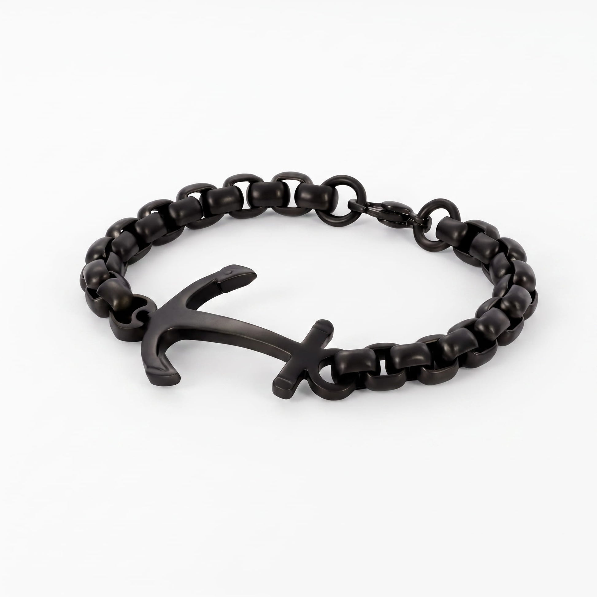 THE MEN THING Steel Bracelets DARKTIDE ANCHOR LINK BRACELET - 8mm Pure Black Titanium Stainless Steel Bracelet, Black Chain Bracelet for Men & Boy (8inch)