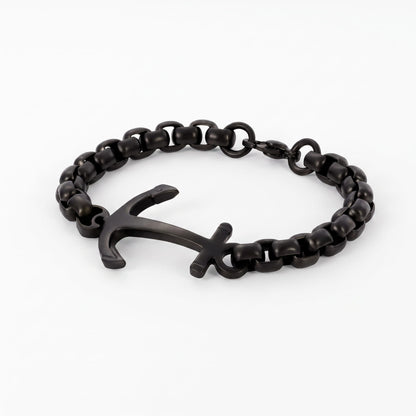 THE MEN THING Steel Bracelets DARKTIDE ANCHOR LINK BRACELET - 8mm Pure Black Titanium Stainless Steel Bracelet, Black Chain Bracelet for Men & Boy (8inch)