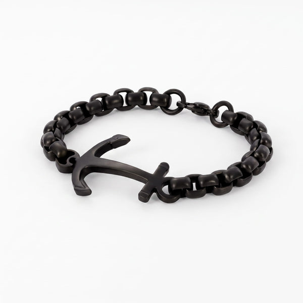DARKTIDE ANCHOR LINK BRACELET - 8mm Pure Black Titanium Stainless Steel Bracelet, Black Chain Bracelet for Men & Boy (8inch)